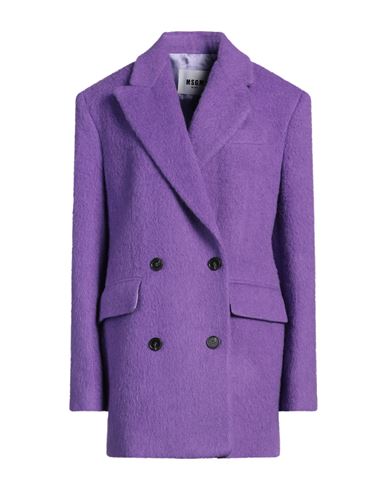 Msgm Woman Coat Purple Size 4 Virgin Wool, Polyamide, Alpaca Wool In Purple