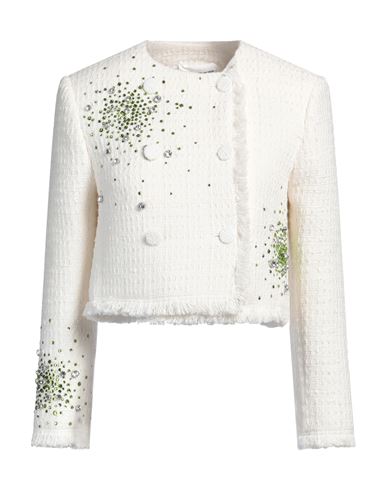 Des_phemmes Embroidered Boucle Cropped Jacket In White