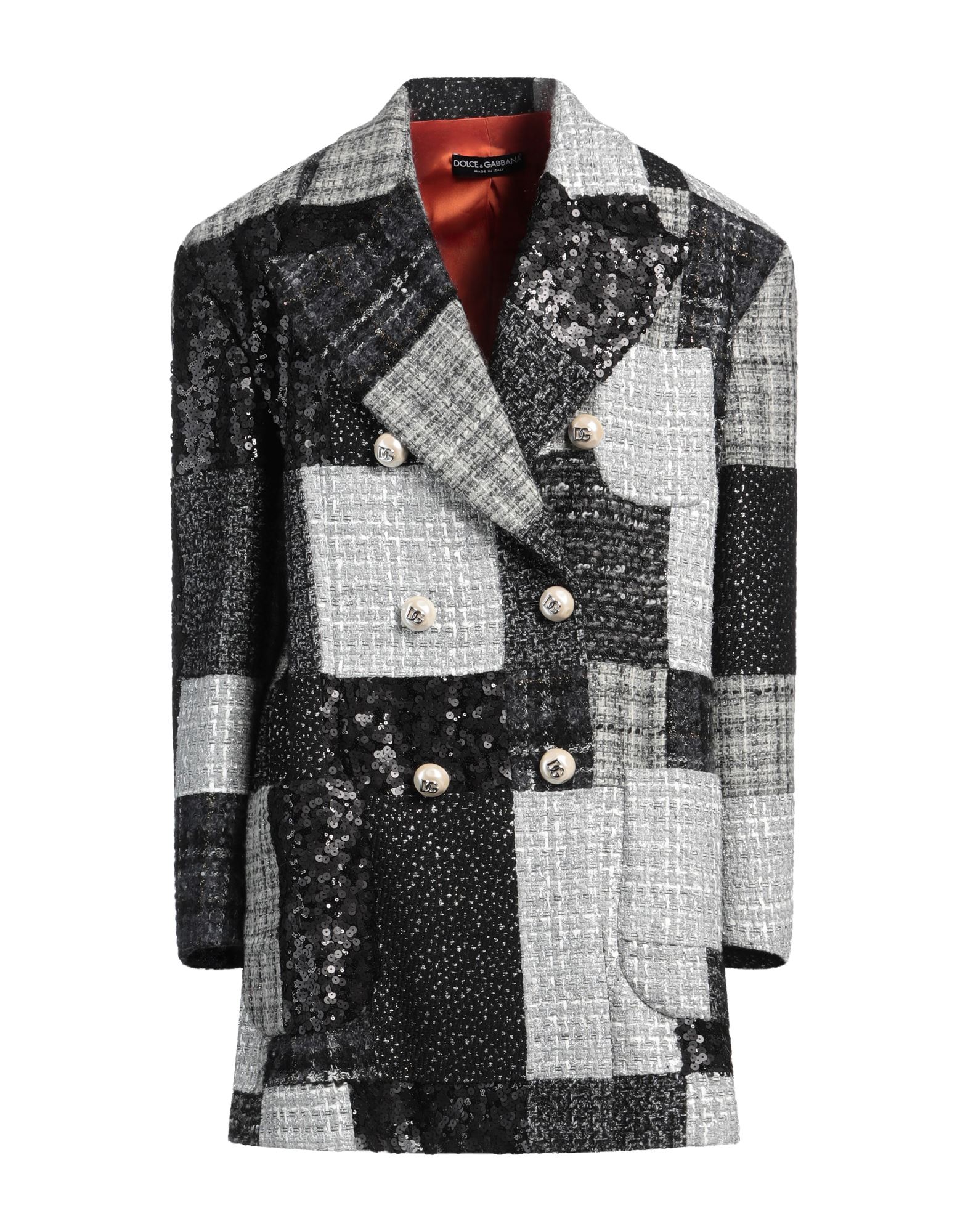 《セール開催中》DOLCE & GABBANA レディース コート ブラック 38 合成繊維 63% / ウール 18% / コットン 12% / モヘヤ 5% / 金属化ポリエステル 2%