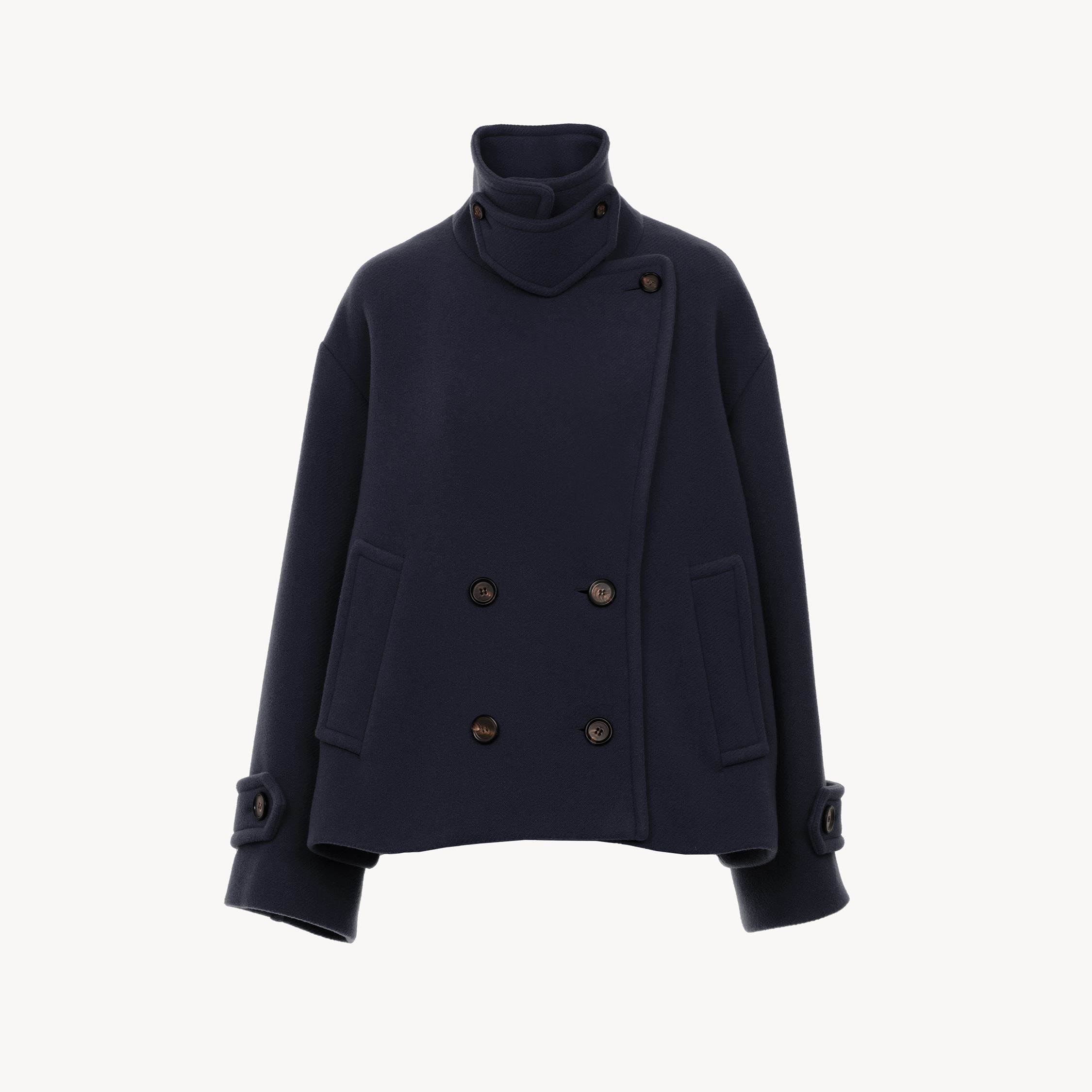 Chloé Manteau Court Oversize En Laine Femme Bleu Taille 42 80% Laine Vierge, 20% Polyamide, Horn Bubalus B In Blue