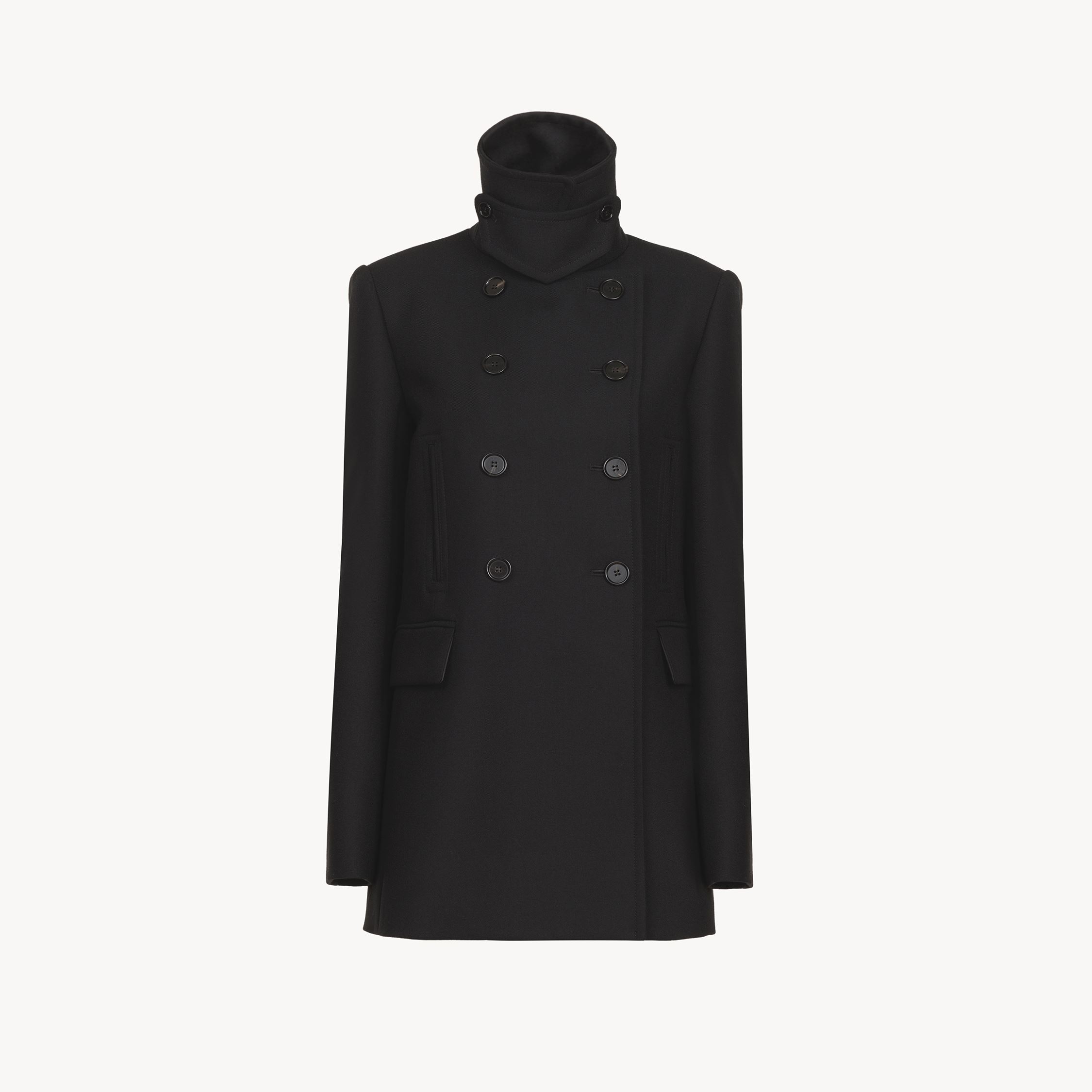 Chloé Caban Ajusté En Gabardine De Laine Femme Noir Taille 40 100% Laine Vierge, Horn Bubalus Bubalis, Far In Black