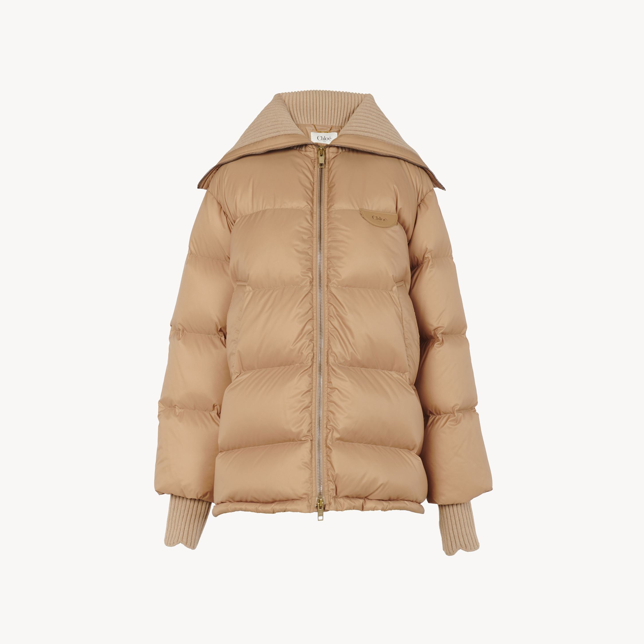 Chloé Doudoune À Col Montant En Nylon Brillant Femme Beige Taille 40 100% Polyamide In Beige