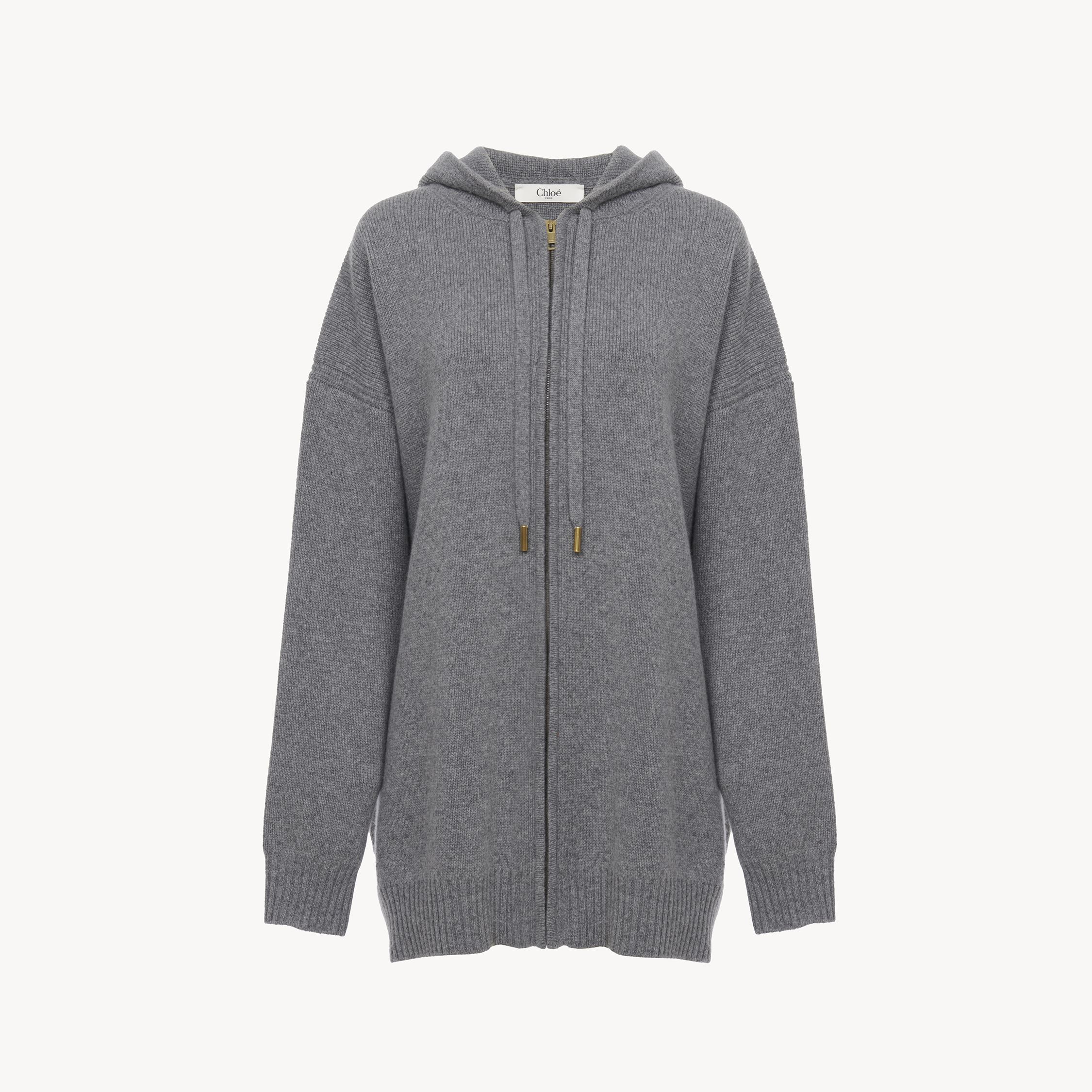 Chloé Sweat À Capuche Zippé Oversize En Maille De Laine Et Cachemire Femme Gris Taille Xs 70% Laine, 30% C In Grey