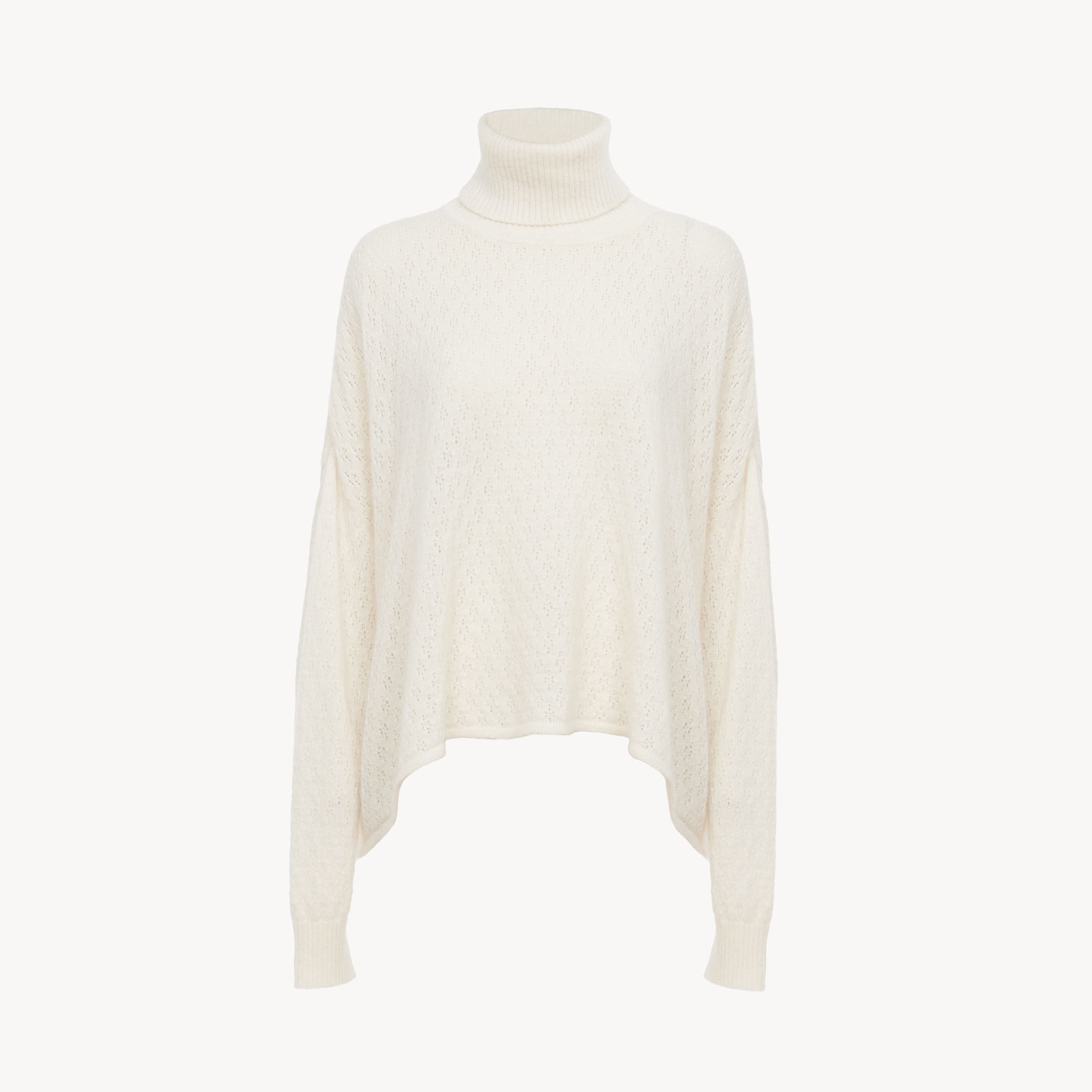 Chloé Pull Col Roulé Ample En Maille Pointelle Femme Blanc Taille L 44% Laine, 33% Wool Vicugna Pacos, Far In White