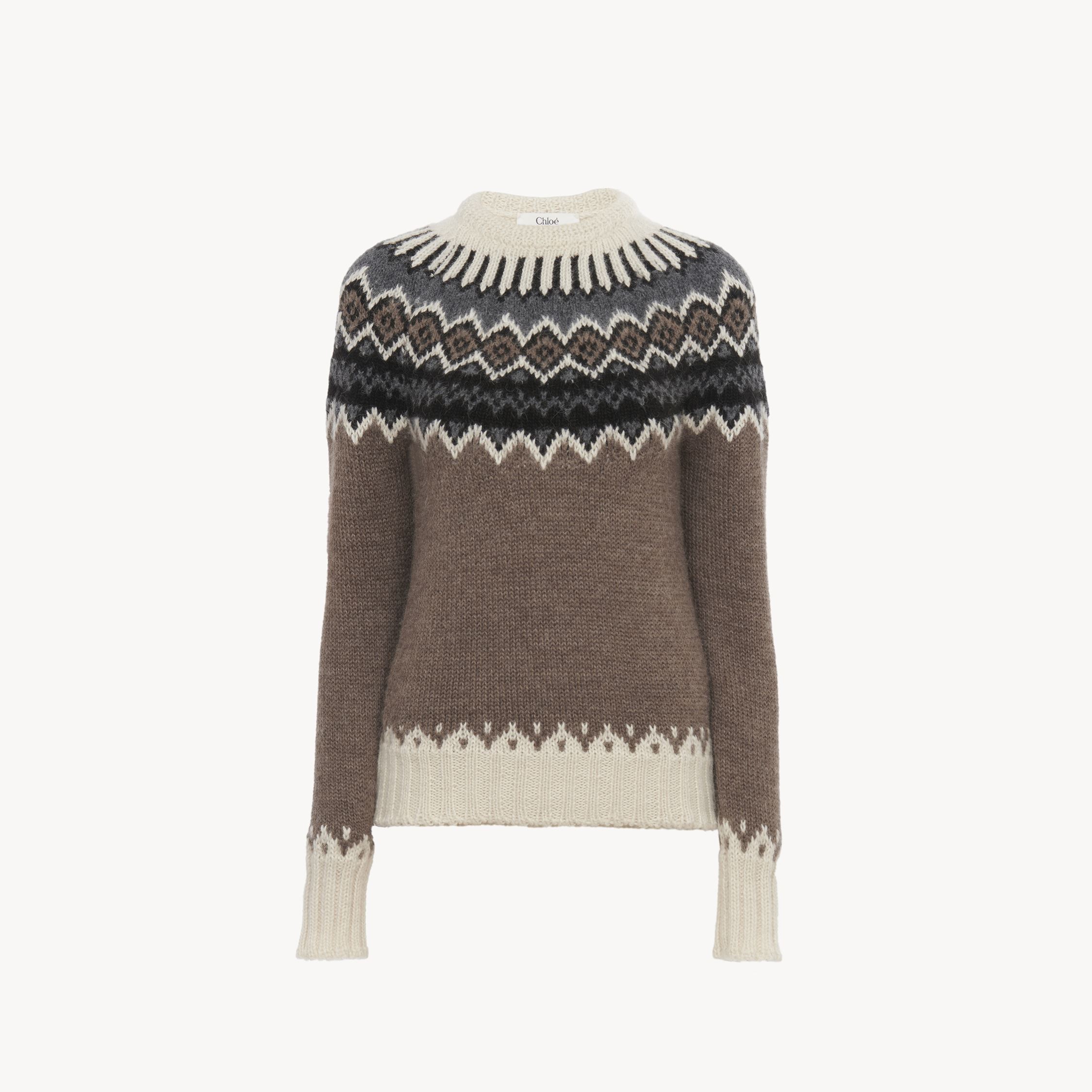 Shop Chloé Pull Ajusté En Maille De Laine À Motif Fair Isle Femme Brun Taille M 84% Wool Vicugna Pacos, Farmed, In Brown