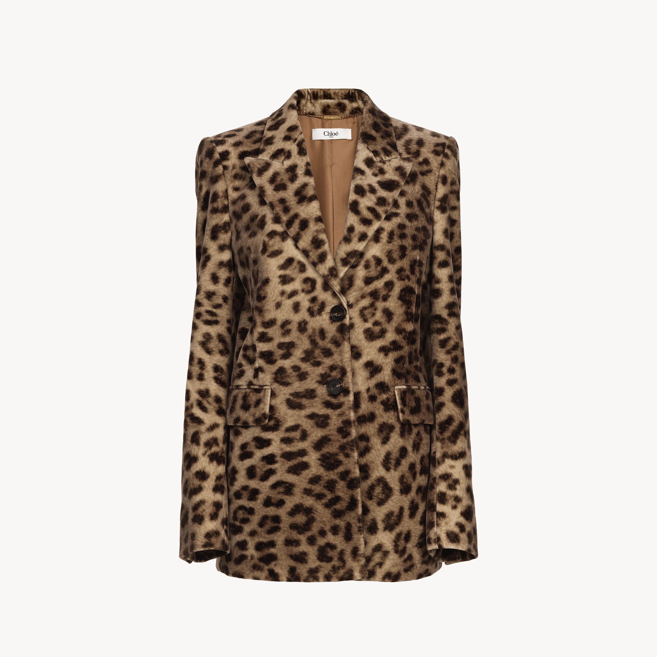 Chloé Tailored Jacket In Leopard-print Velvet Brown Size 8 100% Cotton, Horn Bubalus Bubalis, Farmed, Coo In Brown