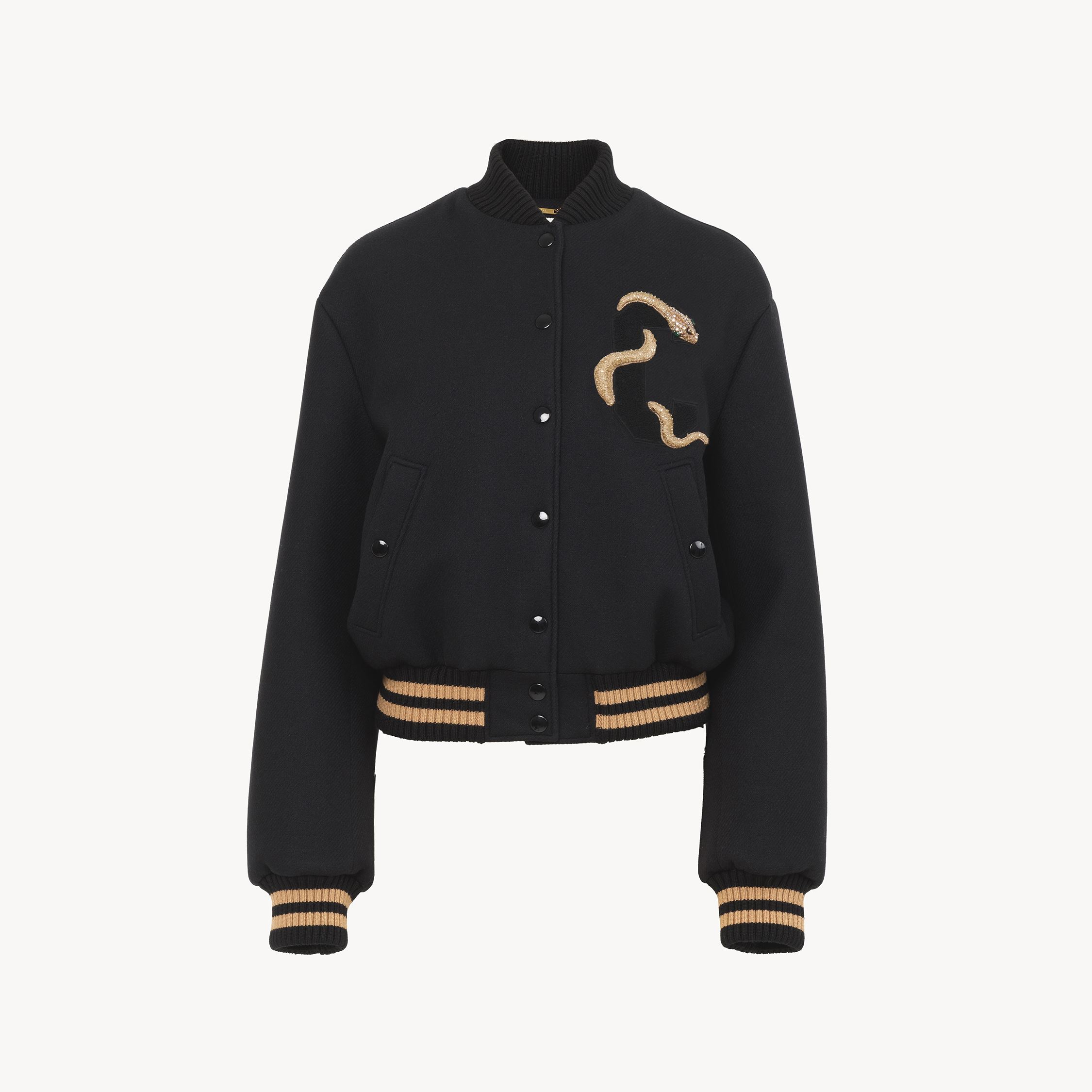 Chloé Veste Bomber Brodé En Laine Sergée Femme Noir Taille 36 100% Laine In Black
