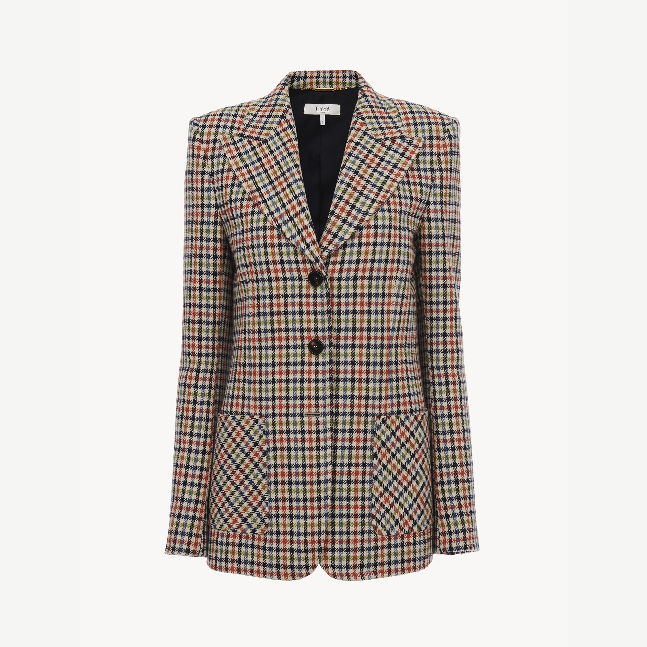 Chloé Veste Blazer En Laine À Carreaux Femme Multicolore Taille 40 90% Laine, 10% Polyamide, Horn Bubalus In Multicolor