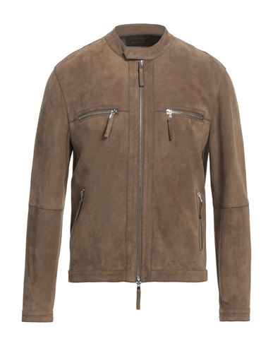 Shop The Jack Leathers Man Jacket Khaki Size 42 Leather In Beige