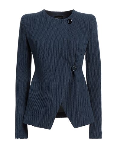 Emporio Armani Woman Jacket Navy Size 12 Cotton, Polyamide, Elastane In Navy