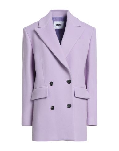 Msgm Woman Coat Lilac Size 6 Virgin Wool, Polyamide In Purple