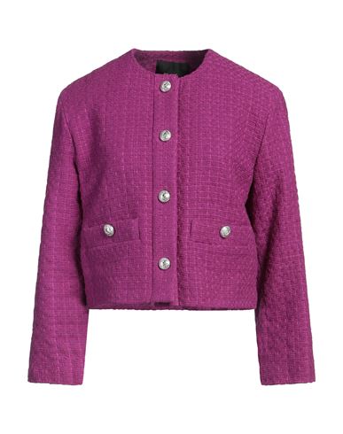 Shop Maje Woman Jacket Plum Size 6 Cotton, Polyamide, Polyester In Purple