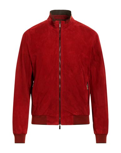 Moorer Man Jacket Garnet Size 42 Leather, Polyester In Red