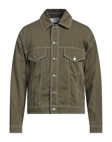 Msgm Man Jacket Military Green Size 38 Cotton In Green