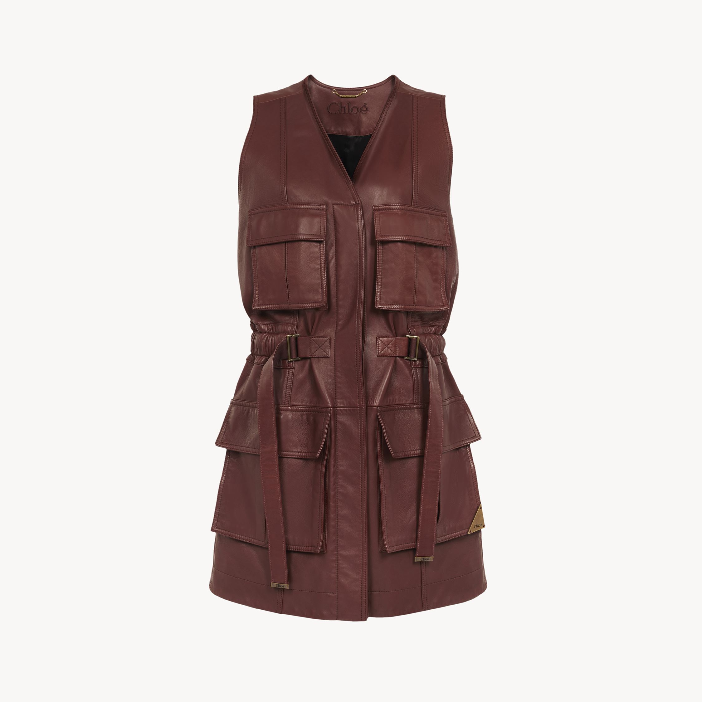 Shop Chloé Utilitarian Vest In Leather Brown Size 6 100% Lambskin
