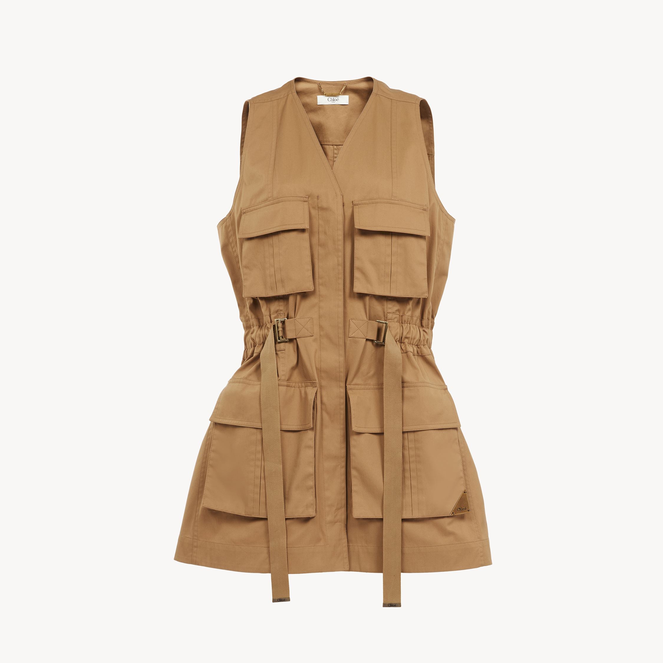 Chloé Buckled Cotton-twill Vest In Brown