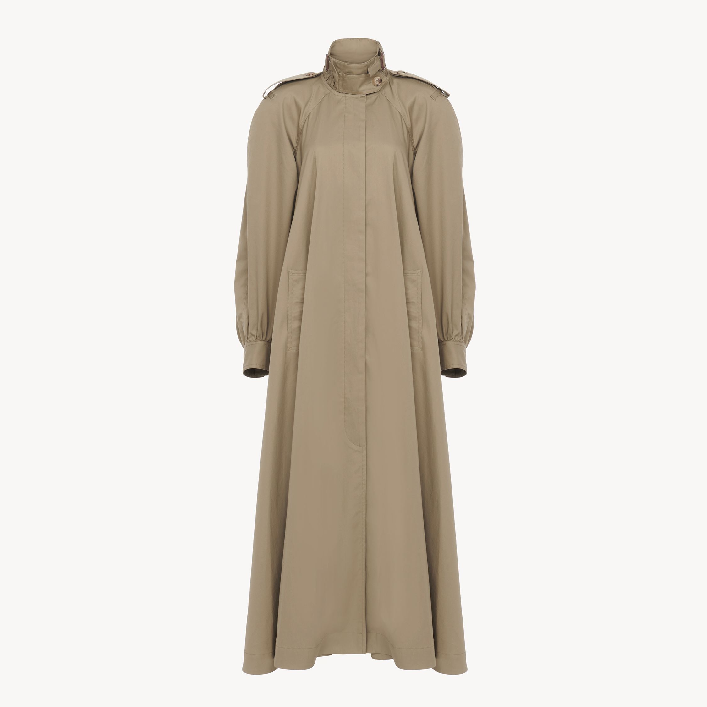 Chloé Long Trench Coat With Stand-up Collar In Cotton Gabardine In Brown
