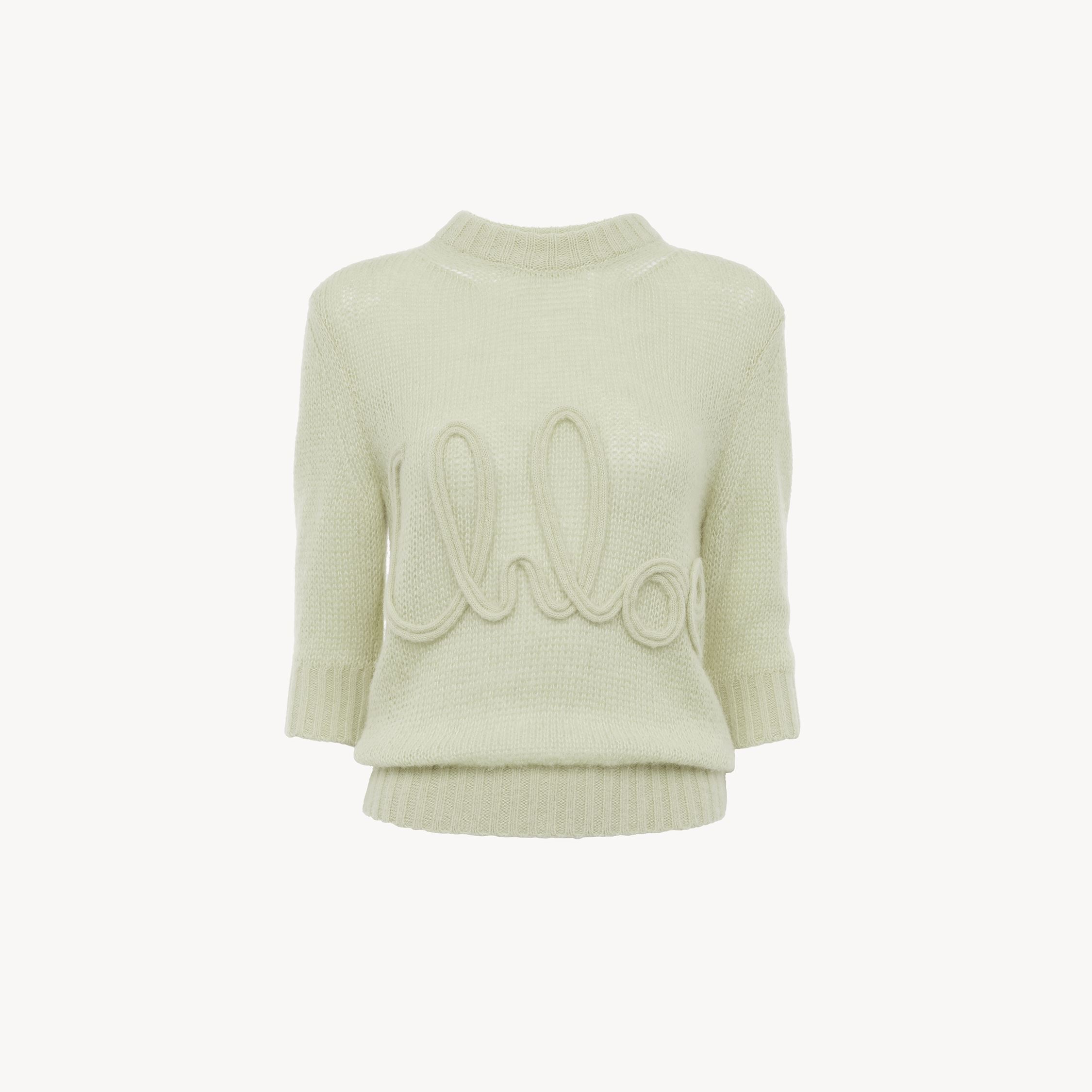 Chloé Pull Manches Trois-quart En Maille De Laine Alpaga Et Soie À Logo Femme Vert Taille Xs 62% Wool Vicu In Green