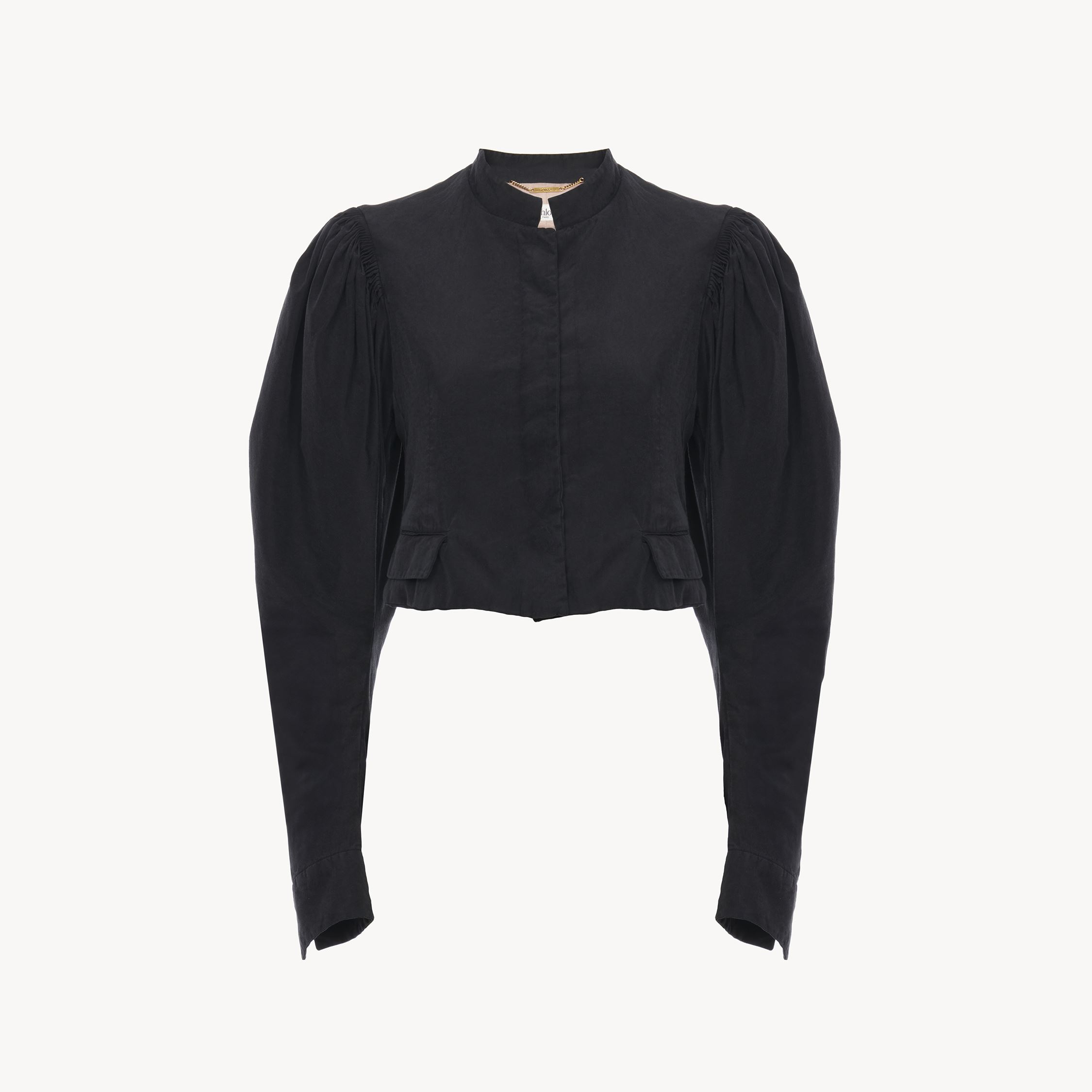 CHLOÉ VESTE COURTE MANCHES BOUFFANTES EN FAILLE DE SOIE FEMME NOIR TAILLE 40 100% SOIE 
