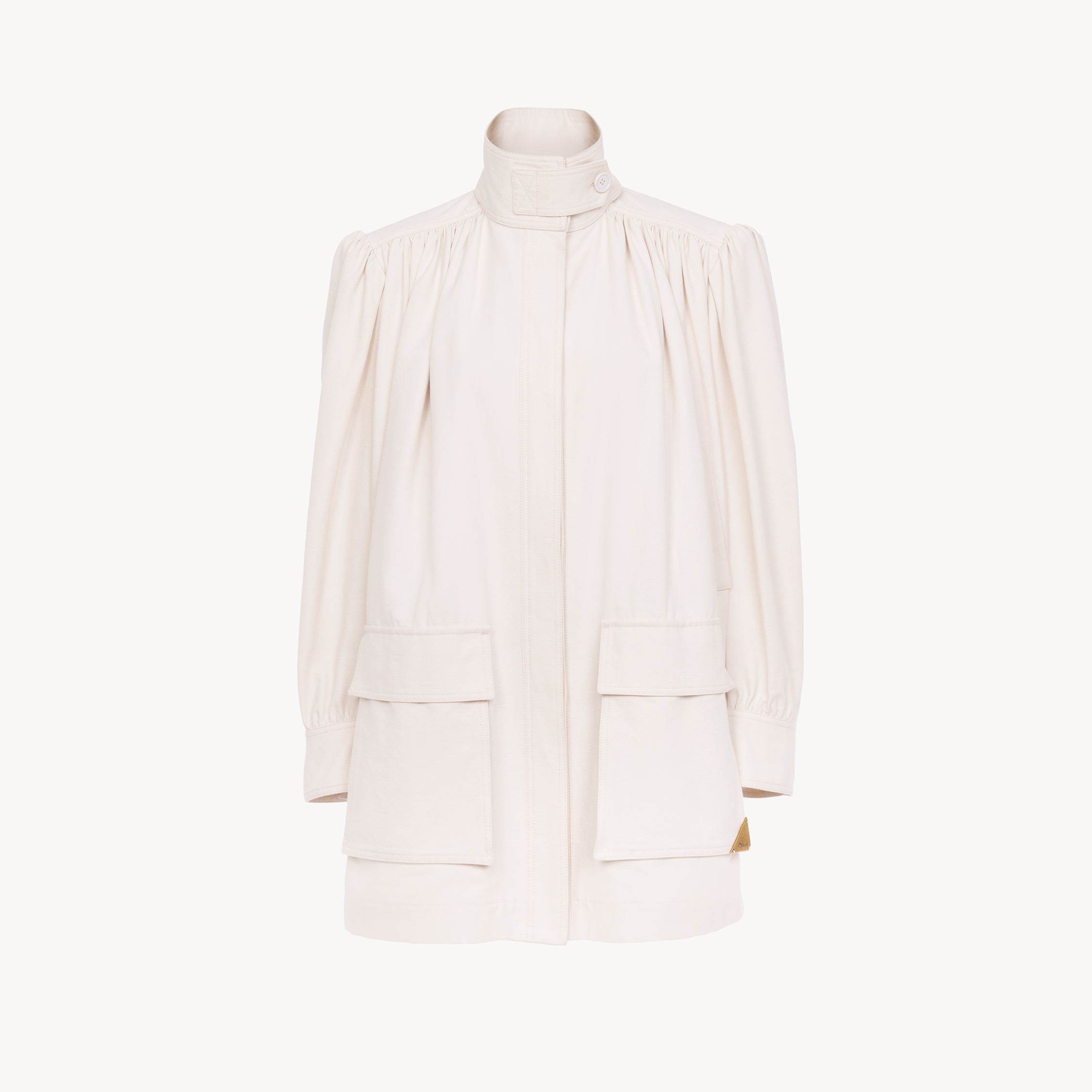 Chloé High-neck Utilitarian Jacket In Cotton Canvas Pink Size 12 100% Cotton, Horn Bubalus Bubalis, Farmed In Pink