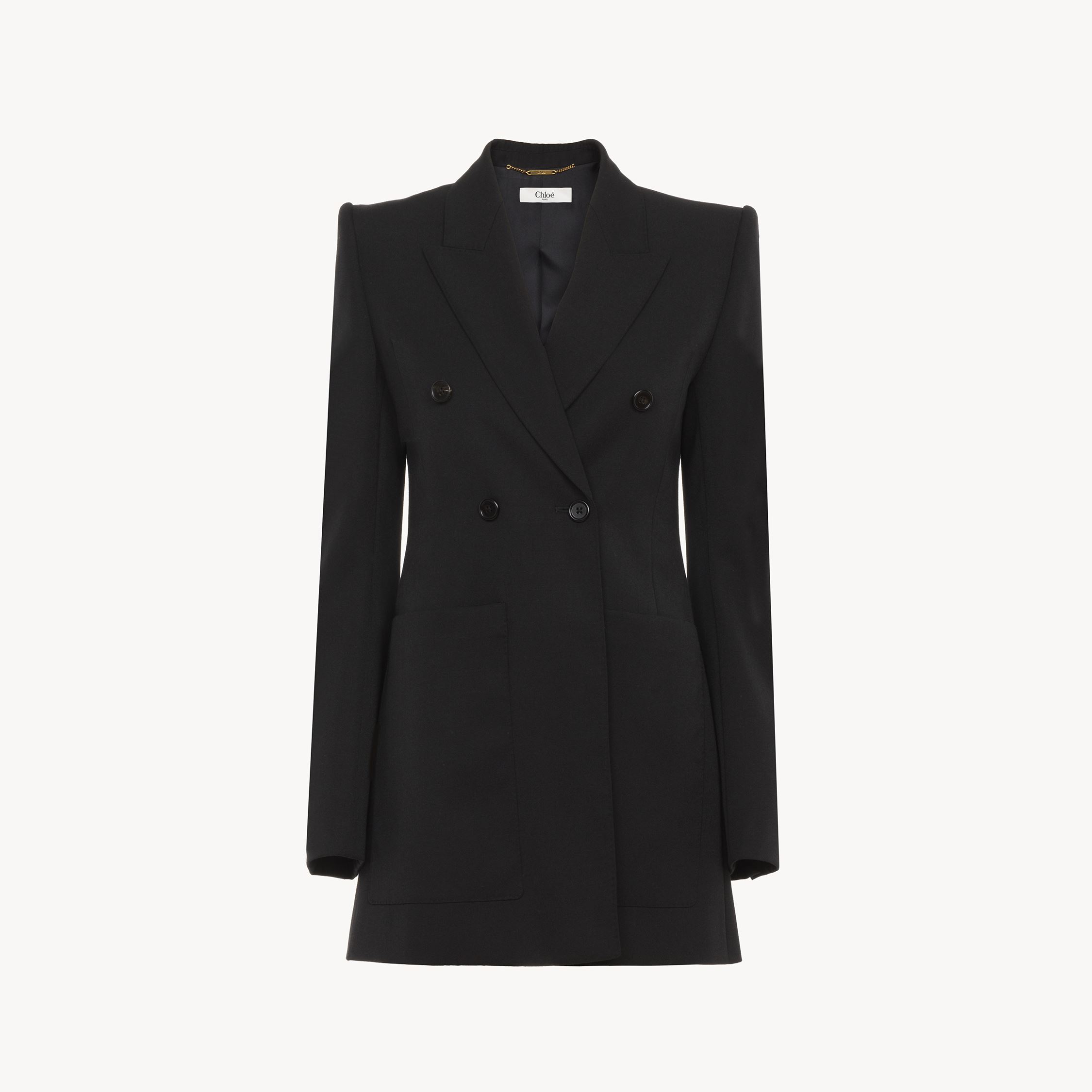 Chloé Double-breasted Wool Tailored Jacket With Patch Pockets In Black