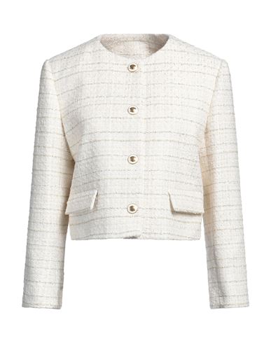 Sandro Woman Jacket Cream Size 4 Synthetic Fibers, Acrylic, Metallic Fiber, Cotton, Wool In White