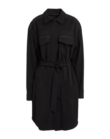 Dondup Woman Overcoat & Trench Coat Black Size 10 Lyocell, Elastane In Animal Print