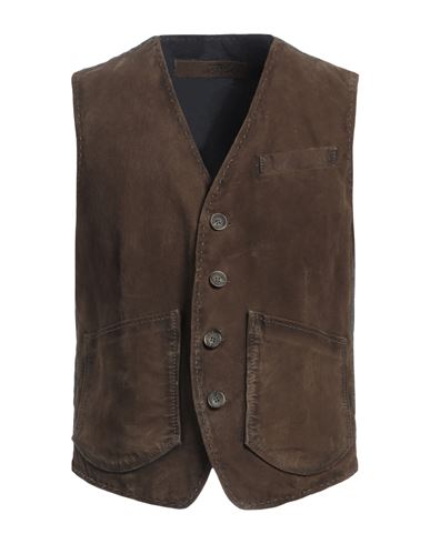The Jack And Jackie Leathers Man Tailored Vest Brown Size 40 Leather, Textile Fibers In Multi