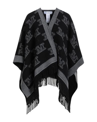 Max Mara Frine Poncho In Black Jacquard Virgin Wool In Black