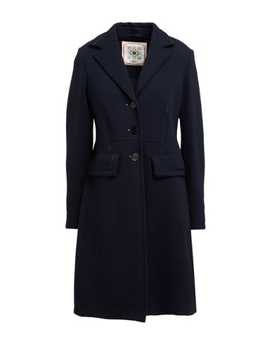 HIGH HIGH USE WOMAN COAT NAVY SIZE 8 NYLON, RAYON, VIRGIN WOOL, ELASTANE 