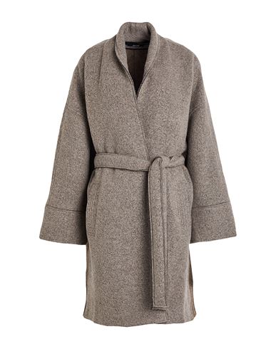 Isabel Benenato Woman Coat Taupe Size 8 Virgin Wool, Polyester, Merino Wool, Cotton, Polyamide In Gray