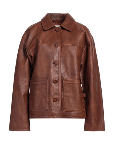 ALYSI ALYSI WOMAN JACKET BROWN SIZE 6 LEATHER 