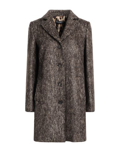 Dolce & Gabbana Woman Coat Dark Brown Size 8 Cotton, Mohair Wool, Virgin Wool, Polyamide, Elastane