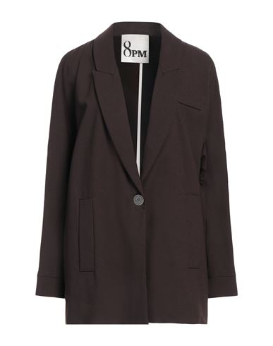 8PM 8PM WOMAN BLAZER DARK BROWN SIZE S POLYESTER, VISCOSE, ELASTANE, METAL 