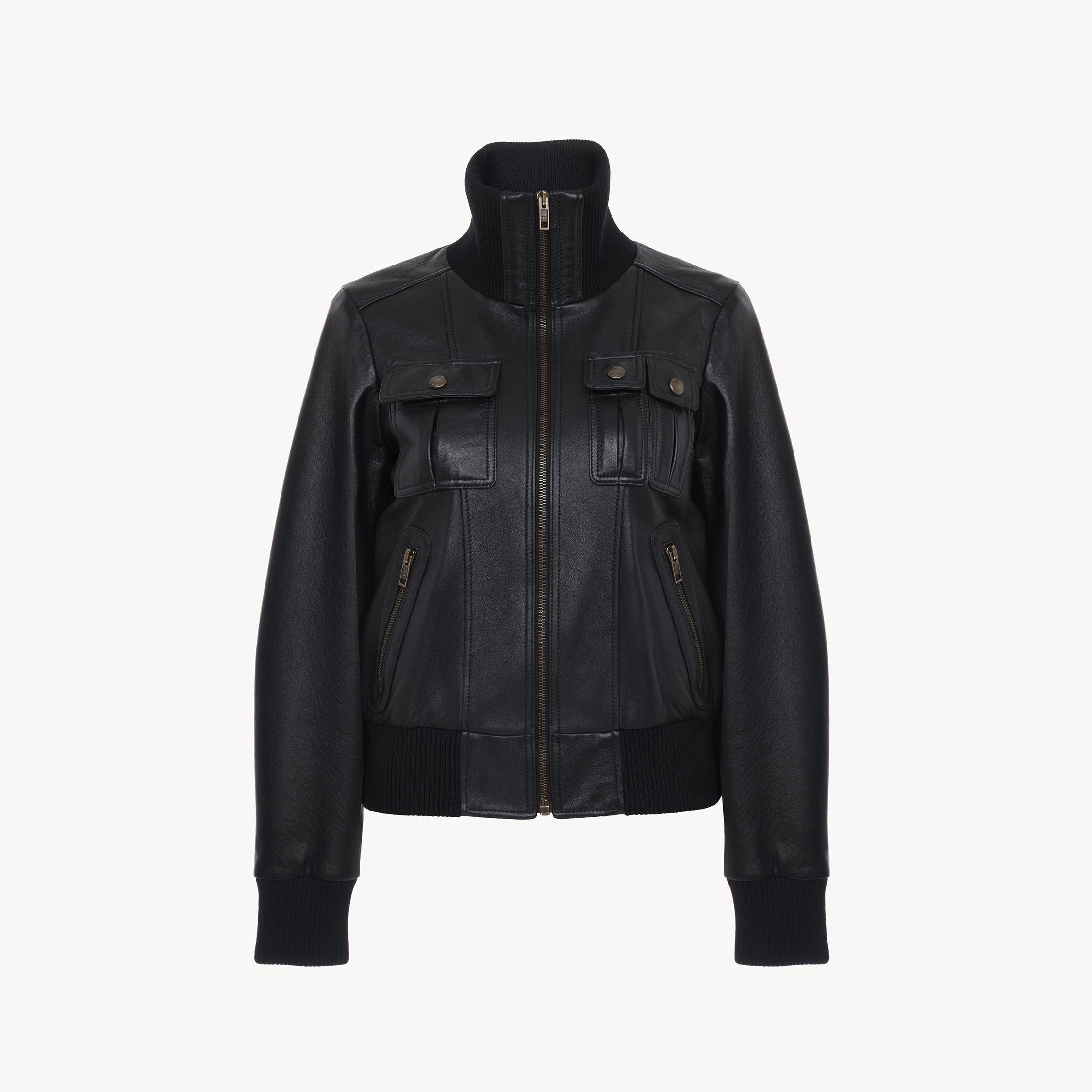 Chloé Blouson Court En Cuir Femme Noir Taille 40 100% Cuir De Brebis