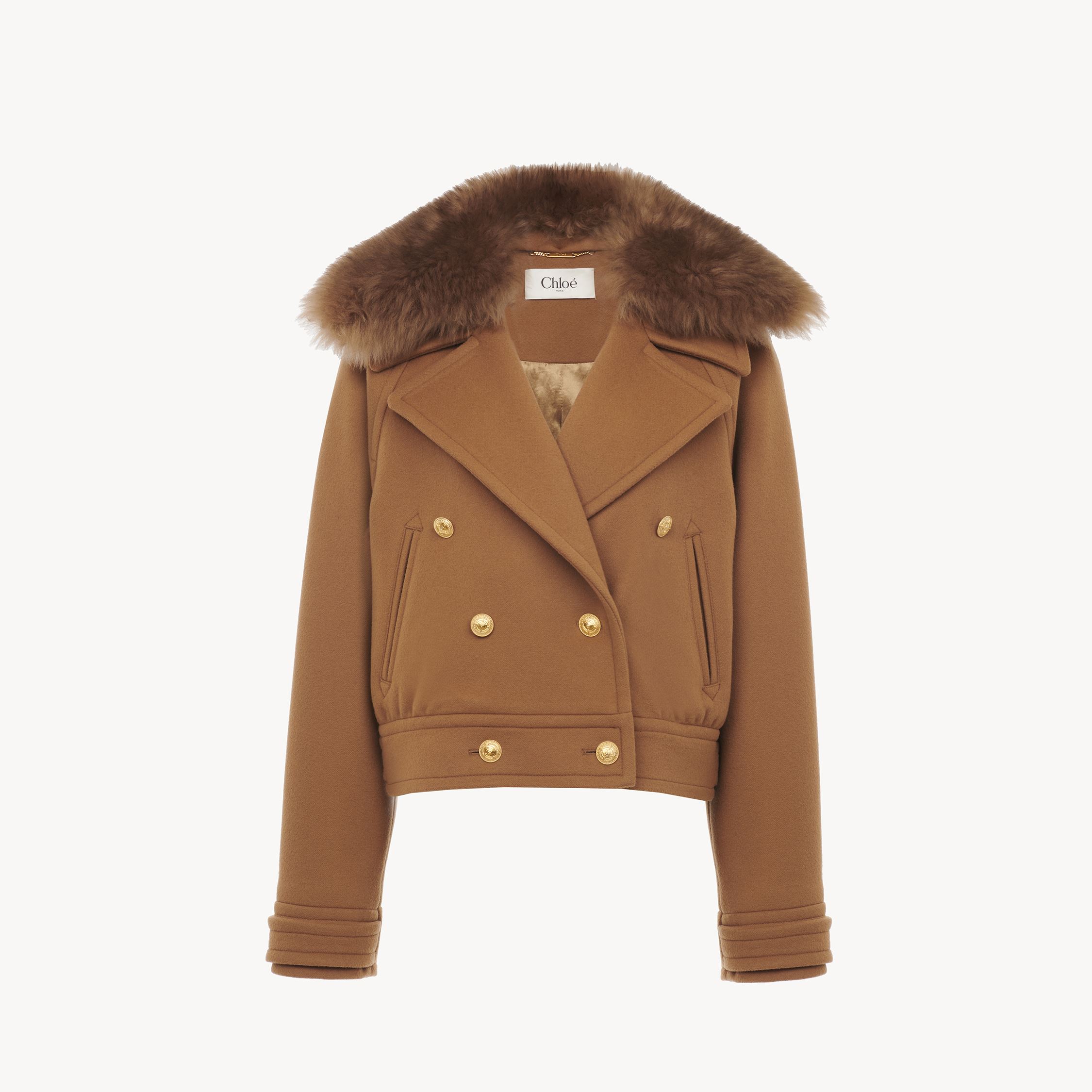 Chloé Virgin Wool Blend Jacket With Fur Collar In Neutral