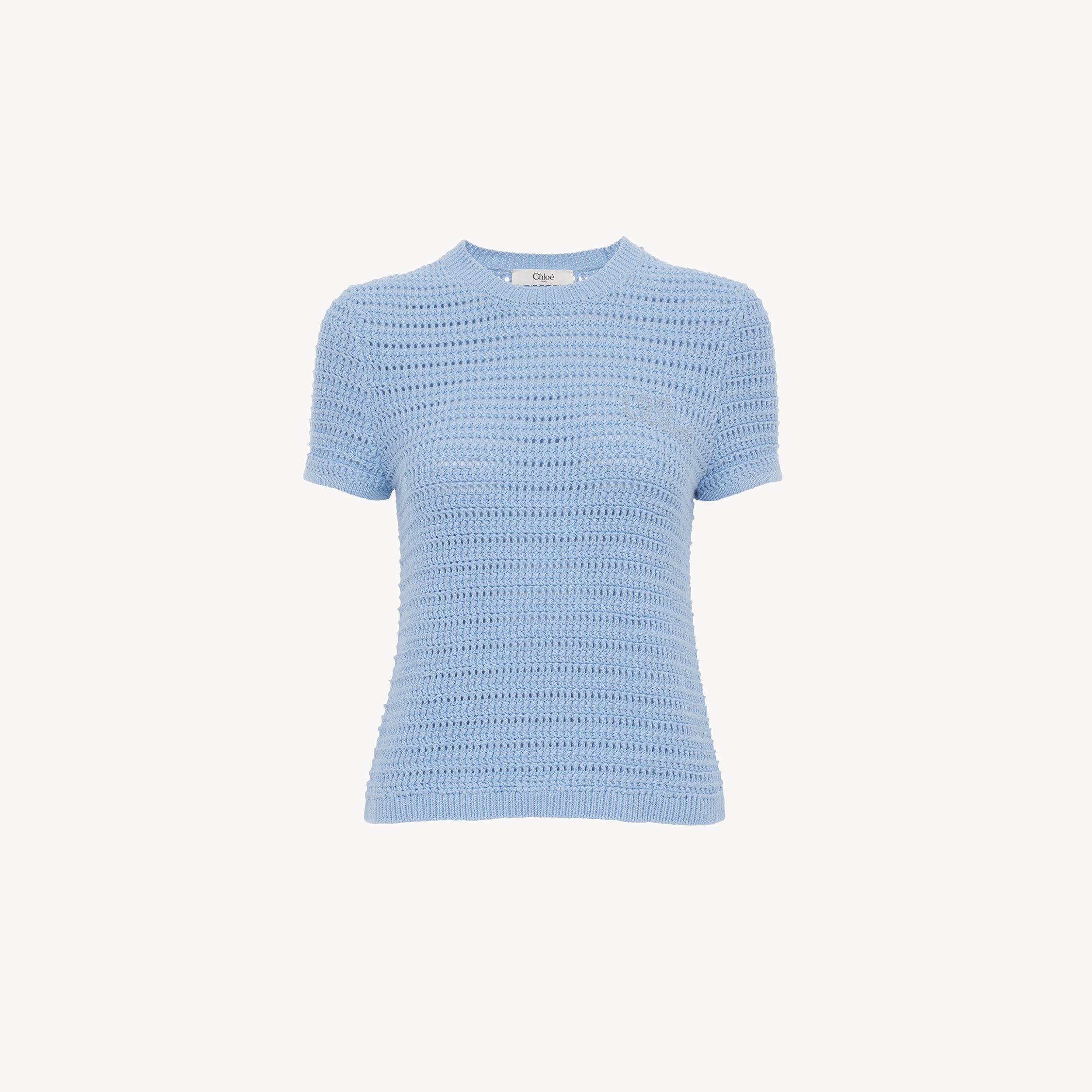 Chloé Embroidered Crocheted Cotton T-shirt In Blue