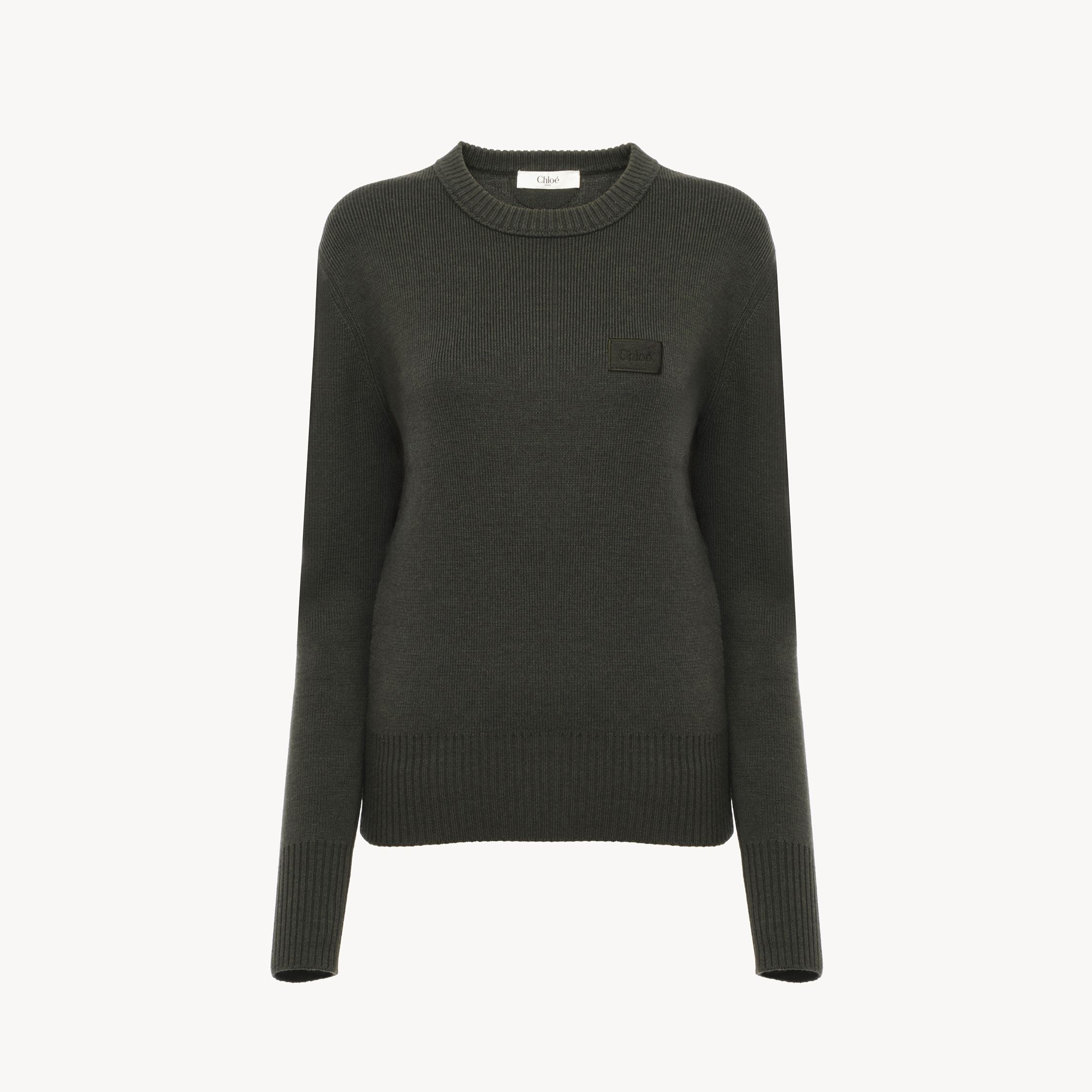 Chloé Logo Sweater In A Merino Wool Knit Green Size S 100% Wool In Gray