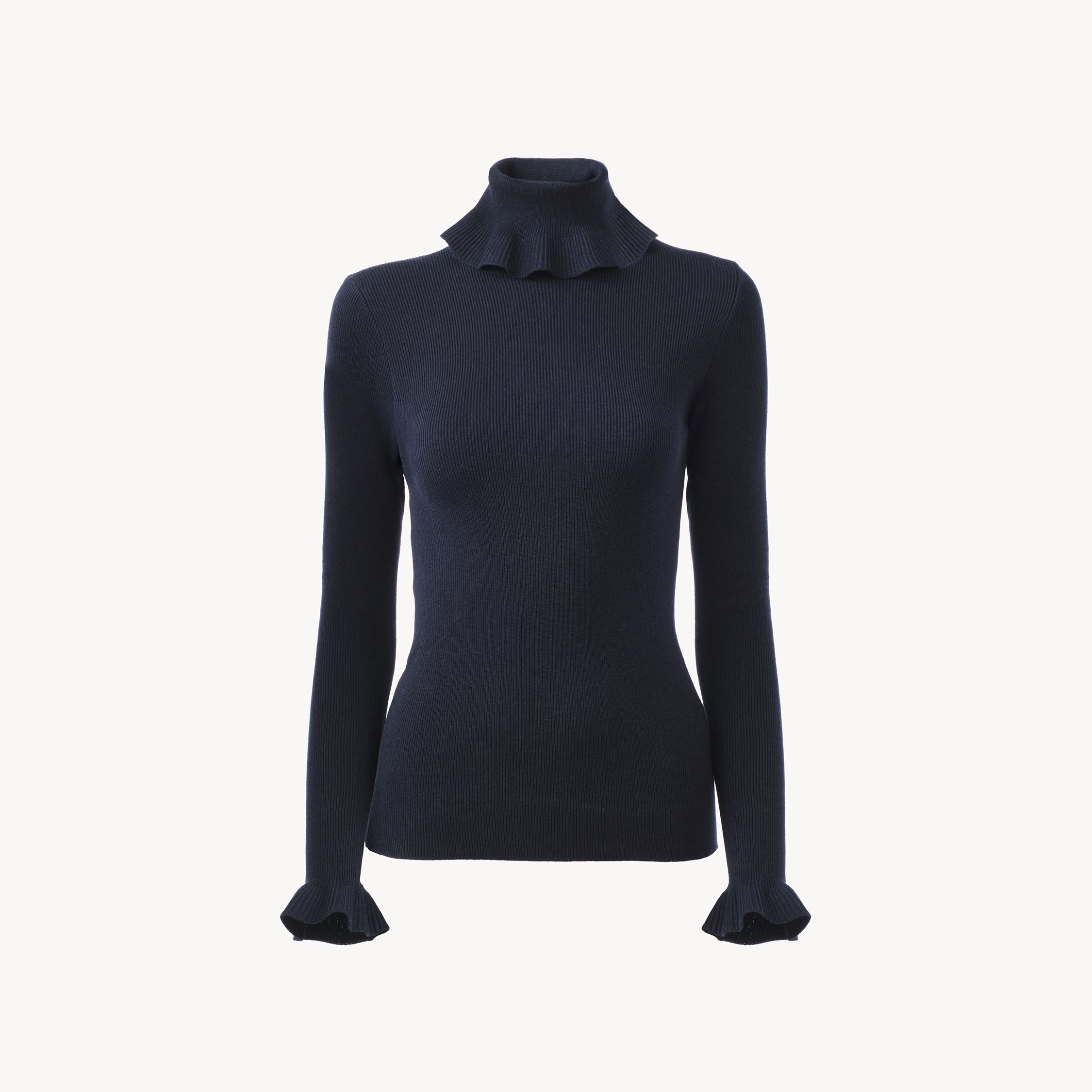 Chloé Fitted Turtleneck Sweater In A Cotton & Wool Knit Blue Size M 50% Cotton, 50% Wool