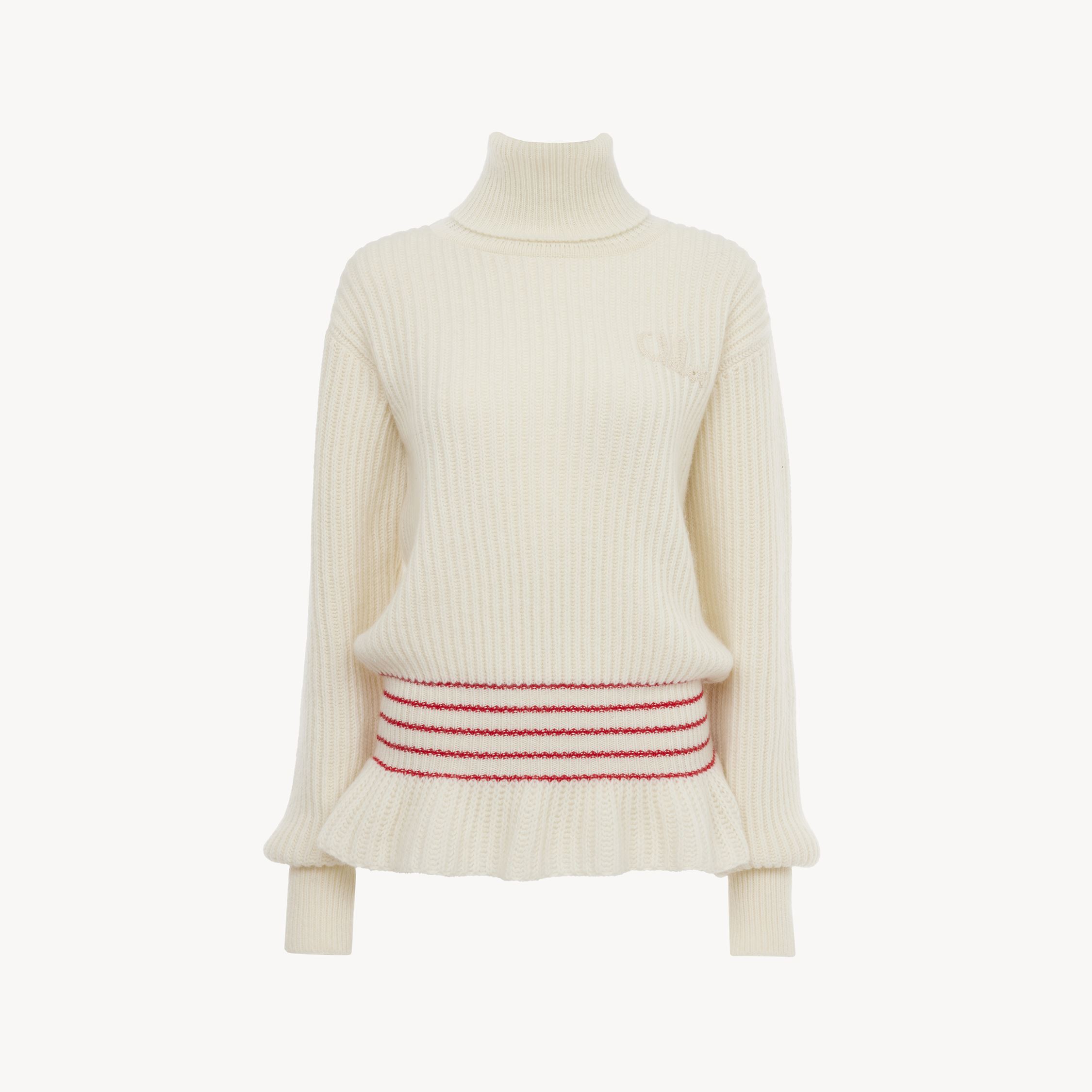 Chloé Oversized Logo Turtleneck Sweater In A Wool & Mohair Knit White Size M 75% Wool, 25% Mohair Wool