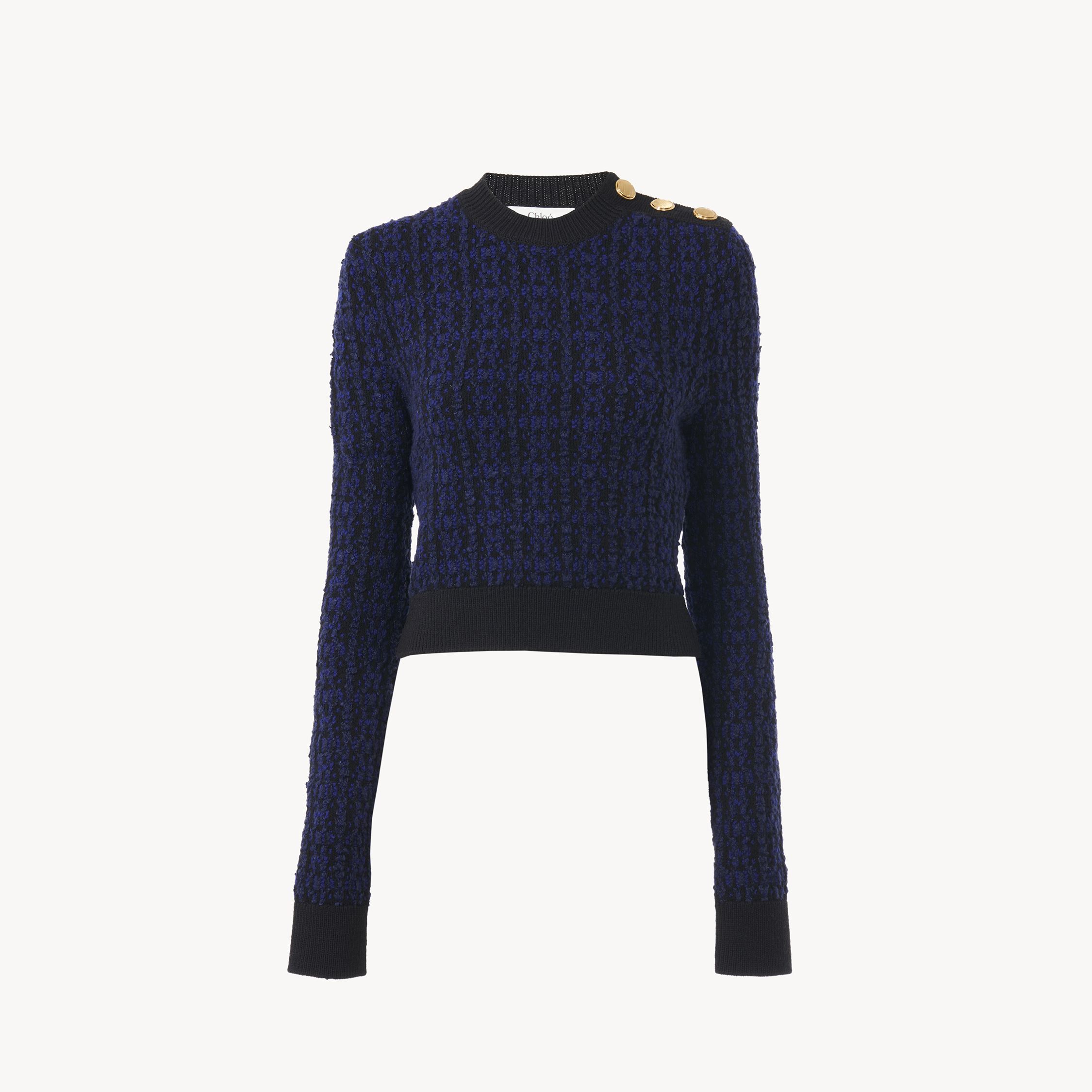 Chloé Boxy Mock-neck Sweater In A Wool & Silk Knit Blue Size M 66% Virgin Wool, 29% Silk, 5% Polyamide