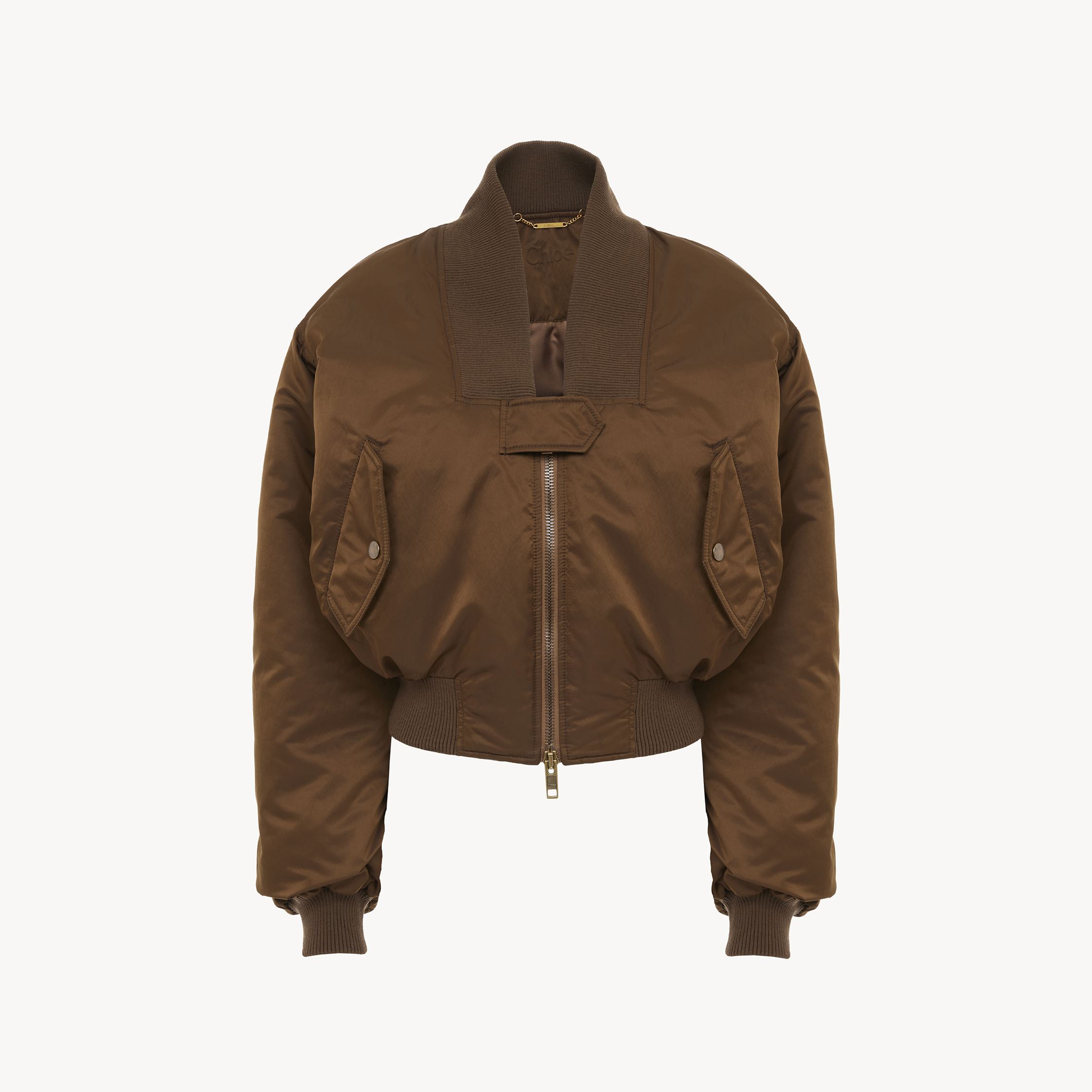 Chloé Bomber Jacket In Nylon Brown Size 6 100% Polyester In Brown