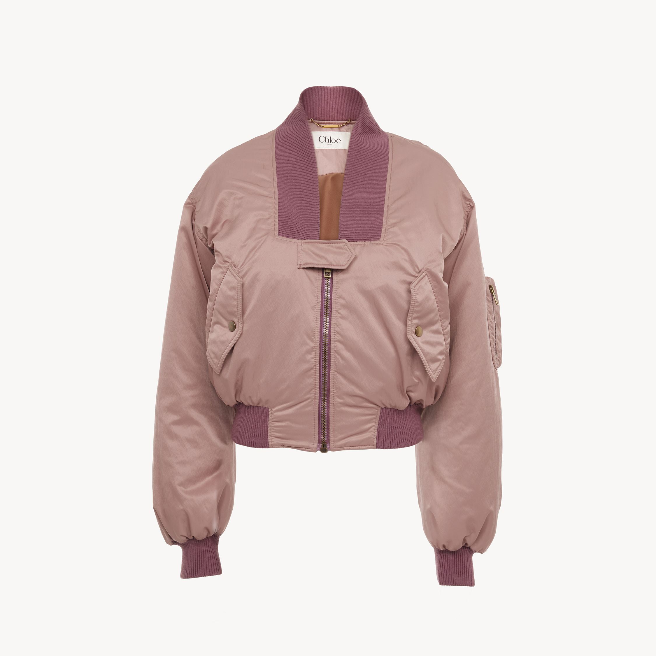 Chloé Bomber Jacket In Nylon Brown Size 6 100% Polyester In Pink