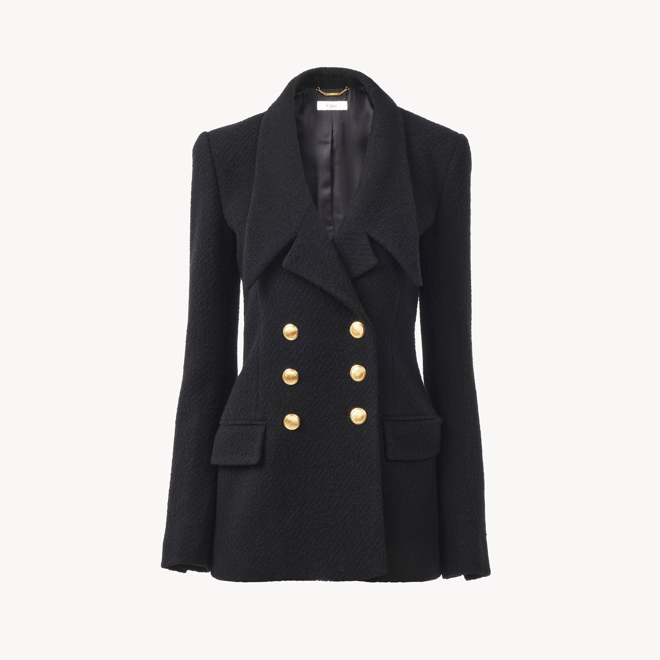 Chloé Double-breasted Tailored Jacket In Wool Bouclette Black Size 8 100% Wool, Horn Bubalus Bubalis, Farm