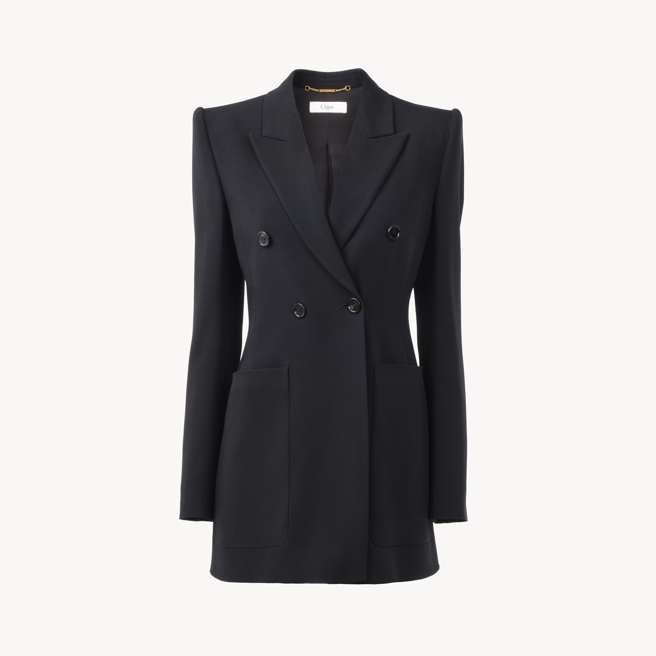 Chloé Veste Blazer Croisée En Crêpe Femme Noir Taille 42 50% Acétate, 47% Viscose, 3% Élasthanne, Horn Bub In Black