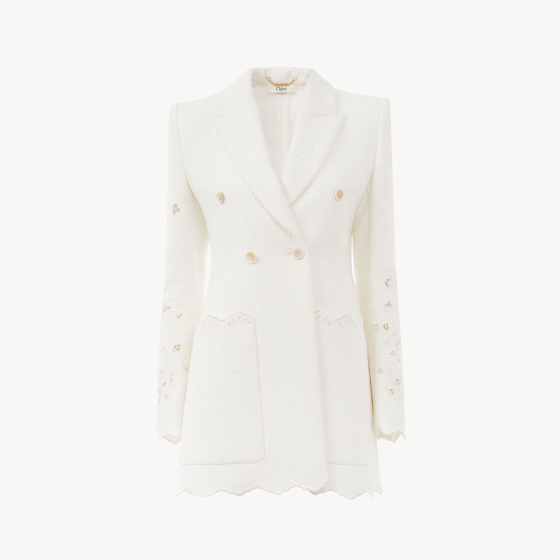 Chloé Double-breasted Tailored Jacket In A Cotton Mix White Size 6 55% Cotton, 28% Polyamide, 17% Linen, H