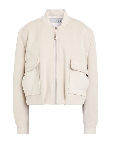 Haveone Woman Jacket Off White Size M Polyester, Elastane