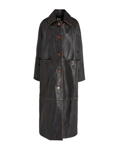 Alysi Woman Overcoat & Trench Coat Black Size 6 Leather