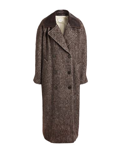 Alysi Woman Coat Dark Brown Size 8 Virgin Wool, Alpaca Wool, Polyamide, Leather In Brown