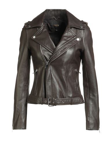 MAJE MAJE WOMAN JACKET DARK BROWN SIZE 8 LAMBSKIN 